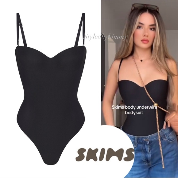 SKIMS Tops - SKIMS BODY UNDERWIRE THONG BODYSUIT SIZE L Large NWT NEW Onyx